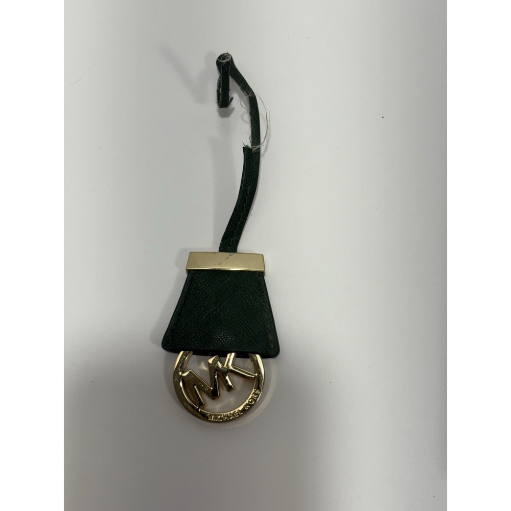 Michael Kors Gold MK Logo Charm Green Leather Sleeve & Tassel *FLAW Read**